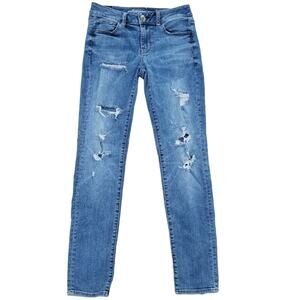 Distressed Jeans AEO Size 4 Super Stretch Denim American Eagle Outfitters Skinny